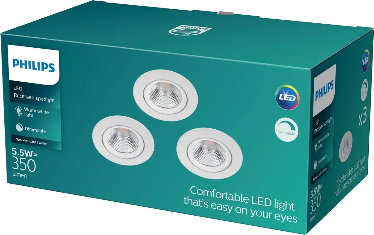 Philips Sparkle Inbouwspot 3 Stuks - 8,5cm - Wit