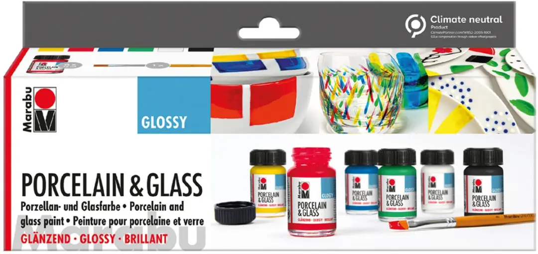 Marabu Porselein & Glas Verf Starterset - 6 Kleuren 90ml