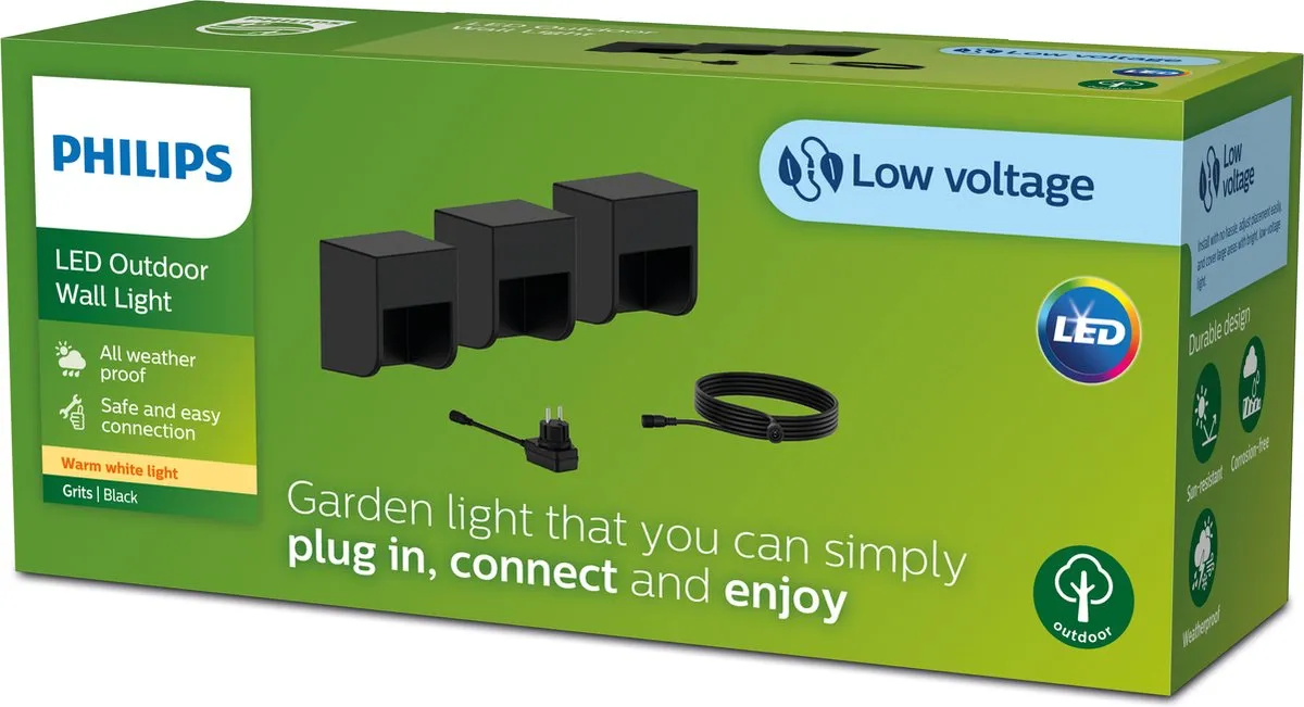 Philips GardenLink Grits 24V Wandlamp - Zwart - Set van 3