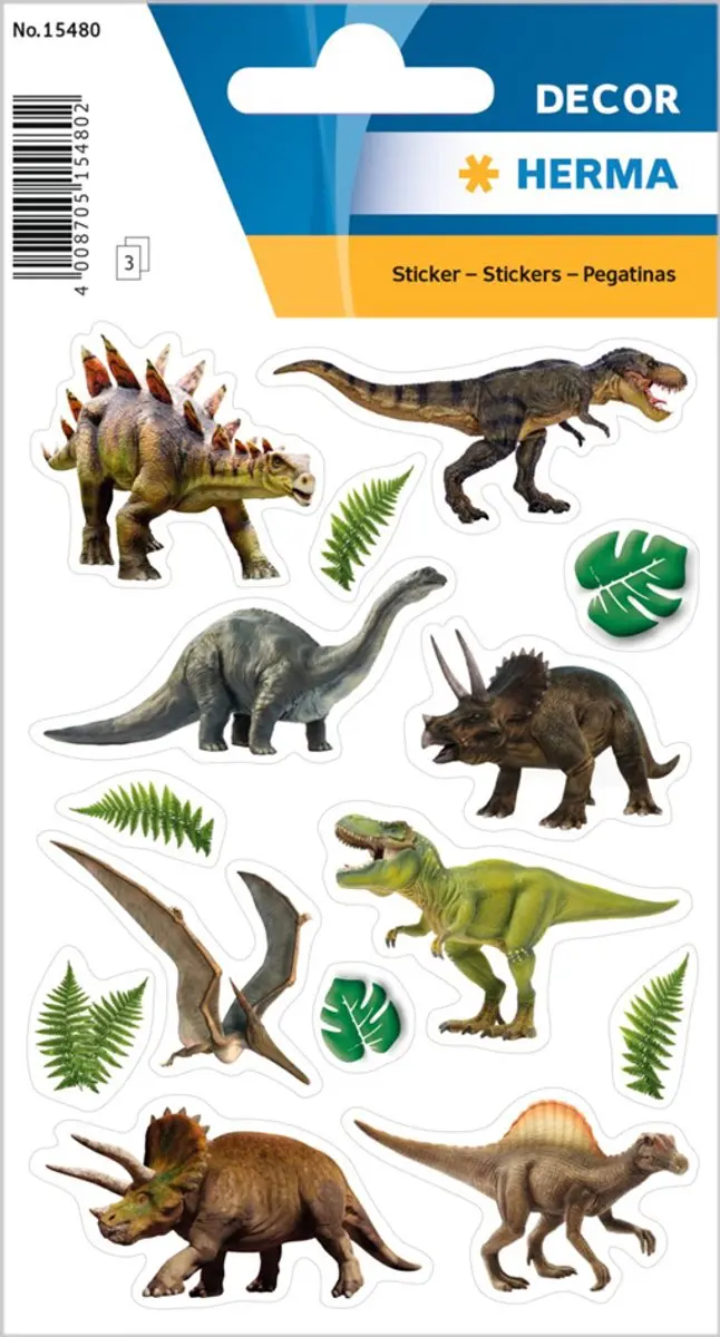 HERMA stickers dinosaurussen, papier, permanent hechtend, 3 vel à 14 stuks