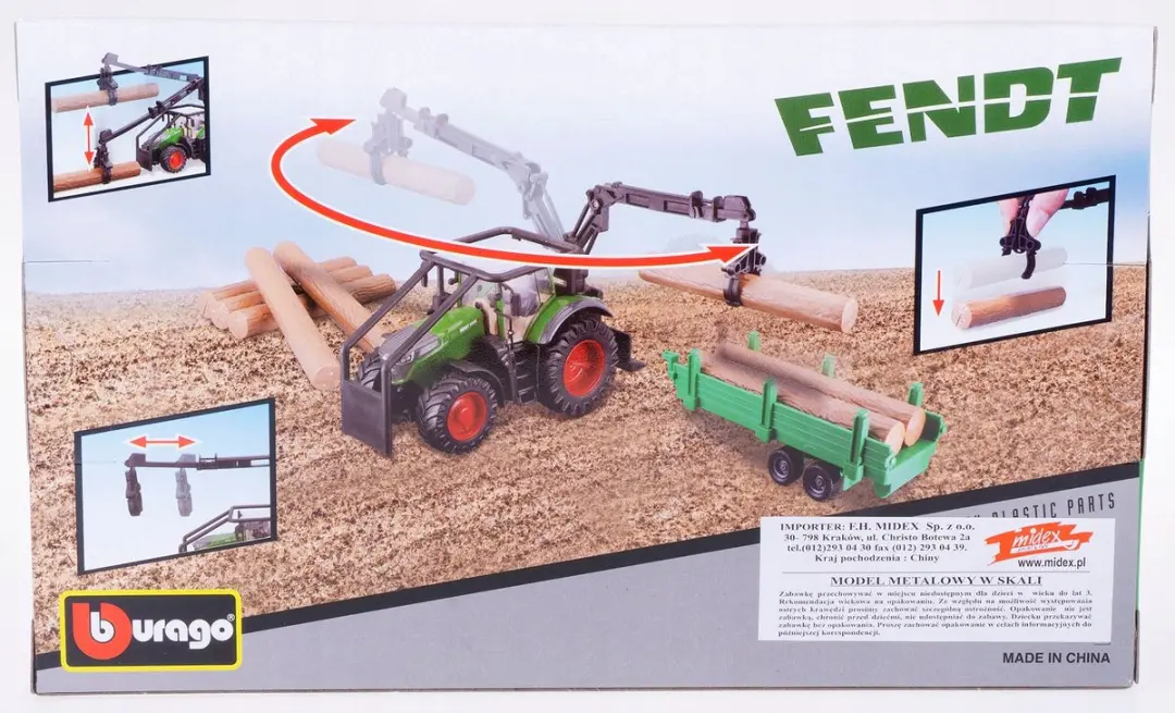 Bburago Fendt 1050 Vario Traktor met Houtgrijper - Groen/Zwart/Rood - afbeelding 4 van 5