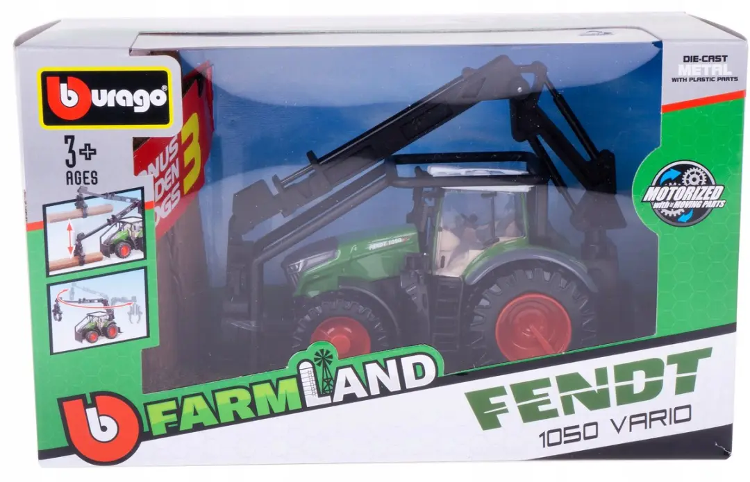 Bburago Fendt 1050 Vario Traktor met Houtgrijper - Groen/Zwart/Rood - afbeelding 2 van 5