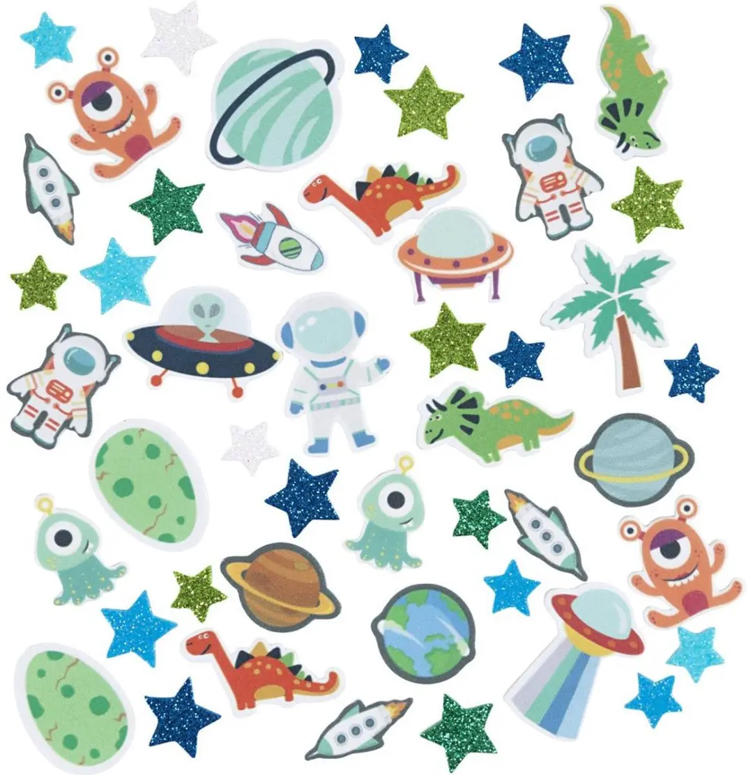 Creativ Company Foam Stickers Star UFO Dinosaur - 150 Stuks - Blauw/Grijs
