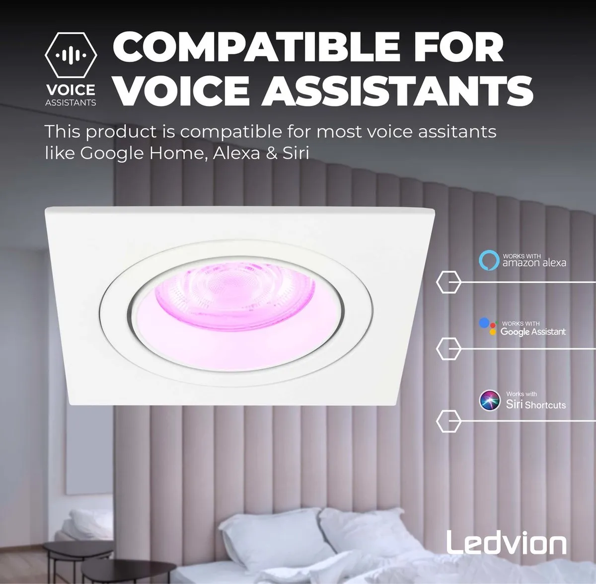LEDVION 3X SMART Sevilla Inbouwspot Dimbaar WiFi RGBW - 3 Stuks - afbeelding 6 van 6