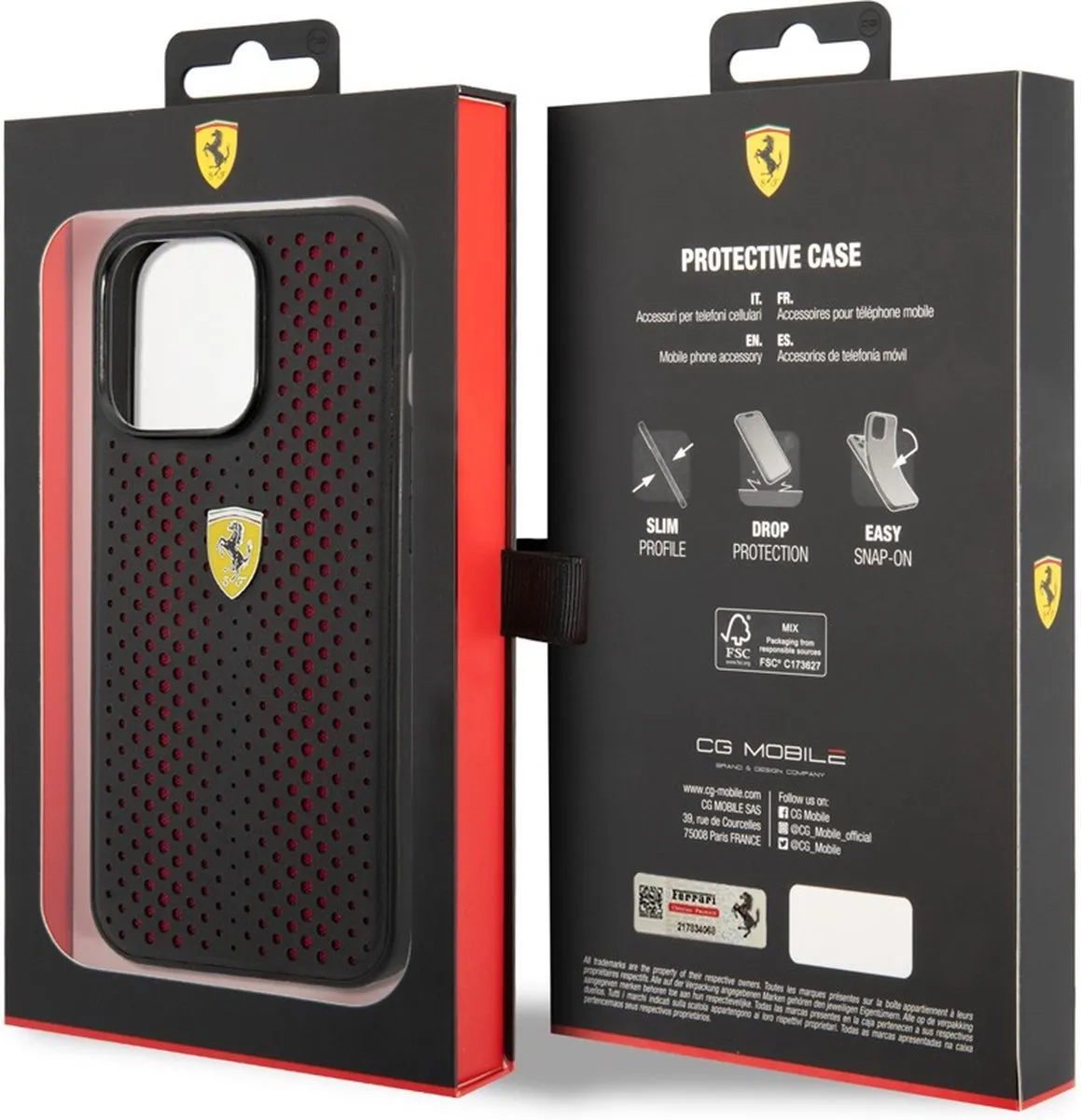Ferrari Perforated Back Case iPhone 14 Pro - Zwart/Rood