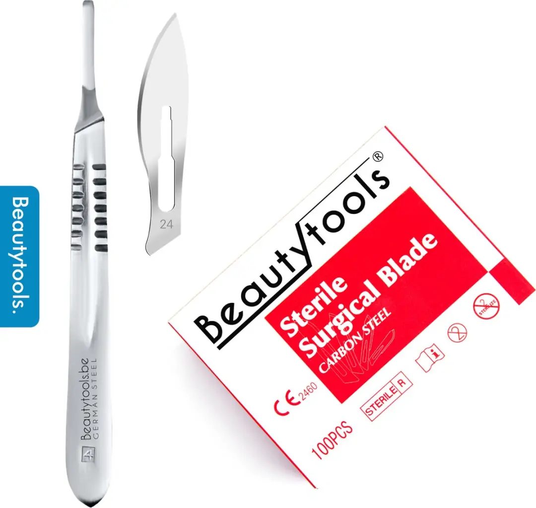BeautyTools Scalpel Set met Bistouri houder Nr. 4 + Scalpelmesjes Nr. 24 (100 St