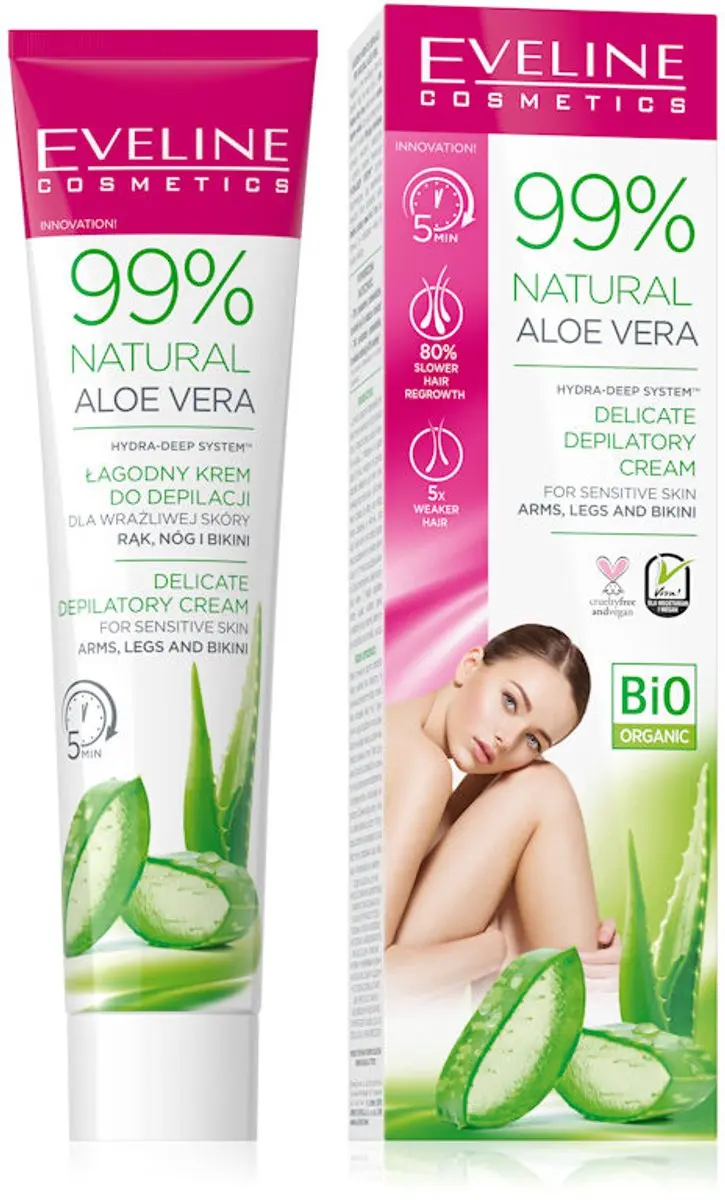 Eveline Cosmetics 99% Natural Aloe Vera Depilatory Cream For Arms, Legs and Biki