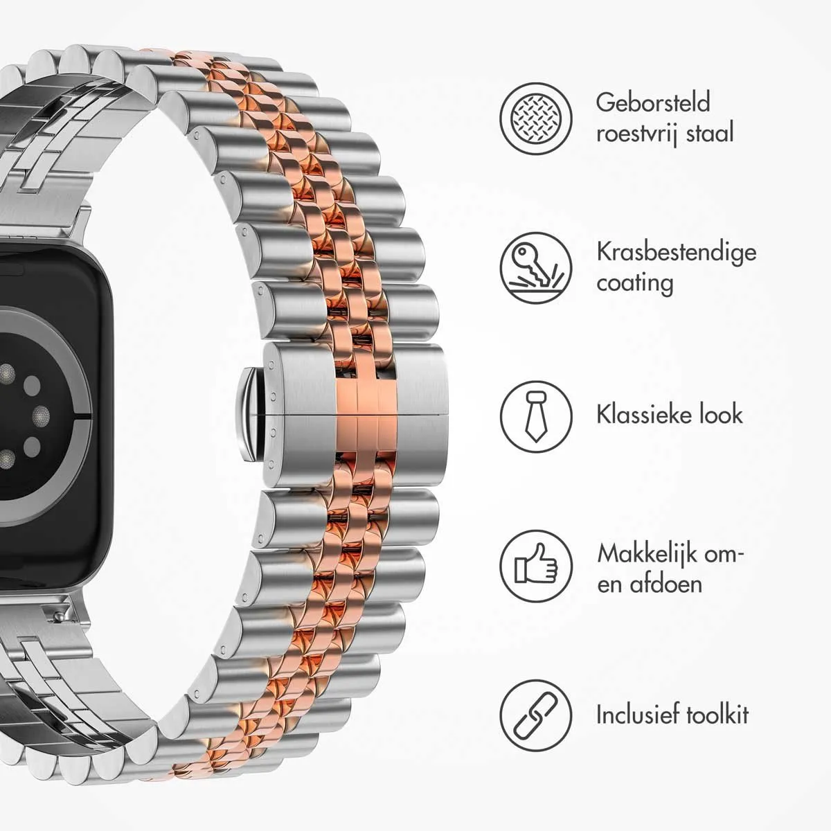 Selencia Stalen Bandje Apple Watch 38-42mm - Zilver & Roségoud