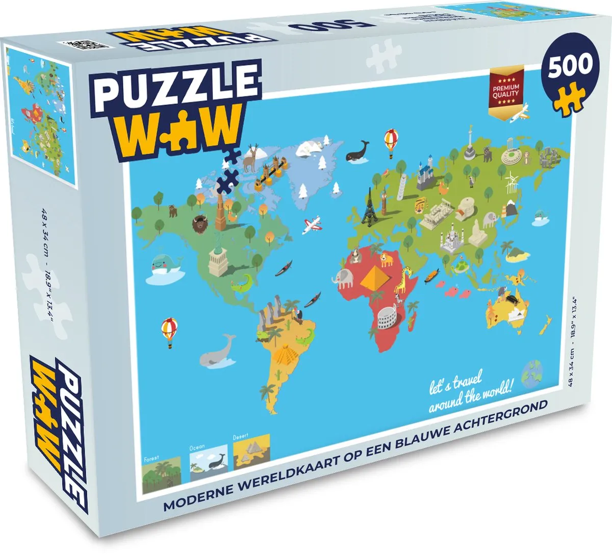 PuzzleWow Wereldkaart Legpuzzel 500 Stuks - Multicolor