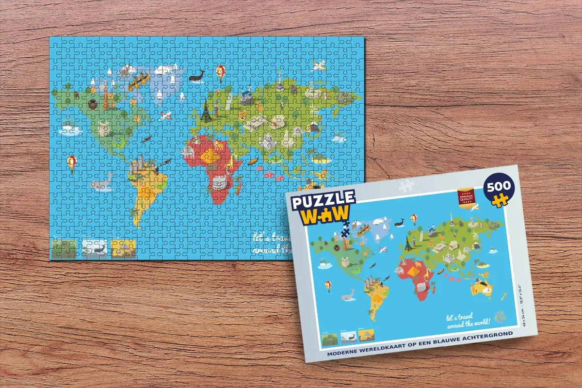 PuzzleWow Wereldkaart Legpuzzel 500 Stuks - Multicolor
