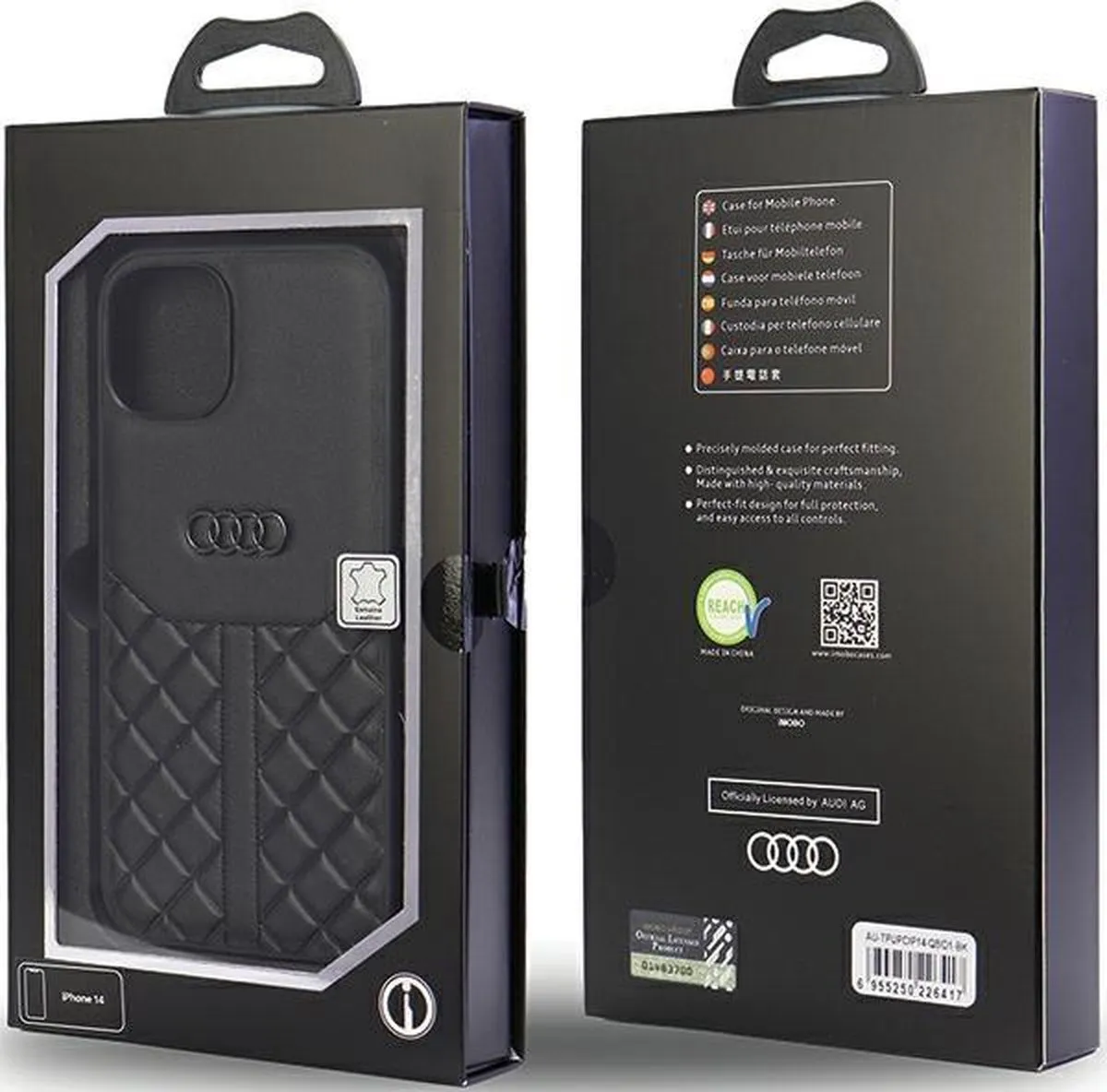 Audi Genuine Leather Back Case - iPhone 14 - Zwart - afbeelding 6 van 6