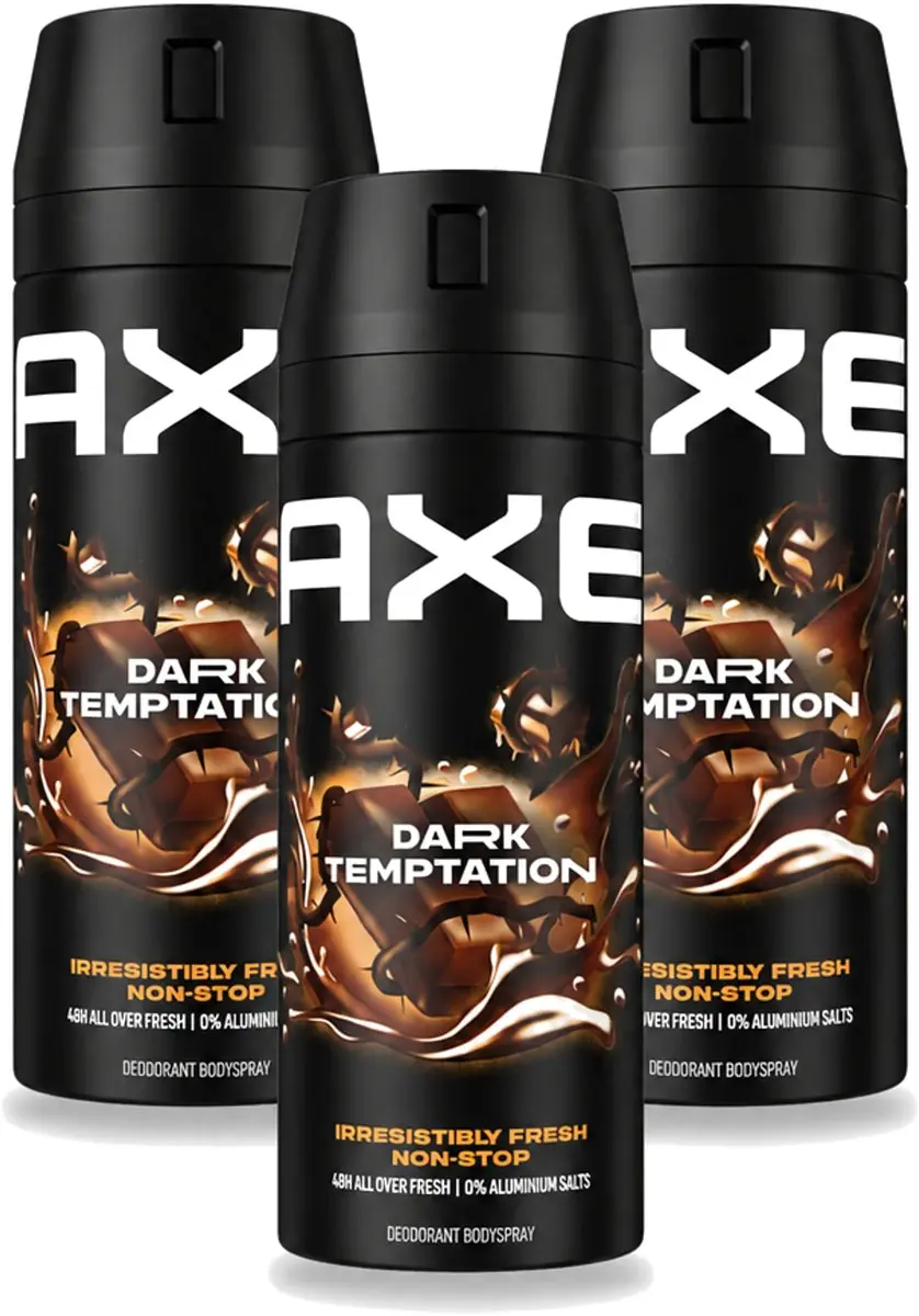 3 x Axe - Deodorant Bodyspray - 48hrs Non Stop Fresh - Dark Temptation - Dark Chocolate - 150 ml - Bulkverpakking - 3 stuks