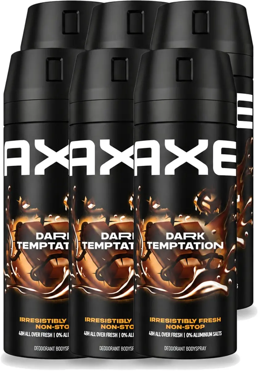 6 x Axe - Deodorant Bodyspray - 48hrs Non Stop Fresh - Dark Temptation - Dark Chocolate - 150 ml - Voordeelverpakking - 6 stuks