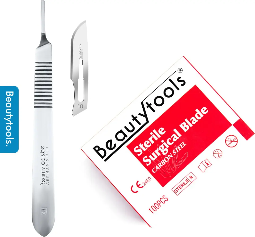 BeautyTools Scalpel Set met Bistouri houder Nr. 3 + Scalpelmesjes Nr. 10 (100 St