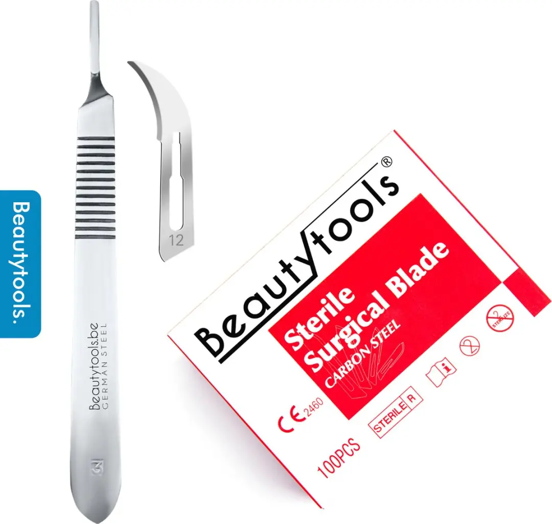 BeautyTools Scalpel Set met Bistouri houder Nr. 3 + Scalpelmesjes Nr. 12 (100 St