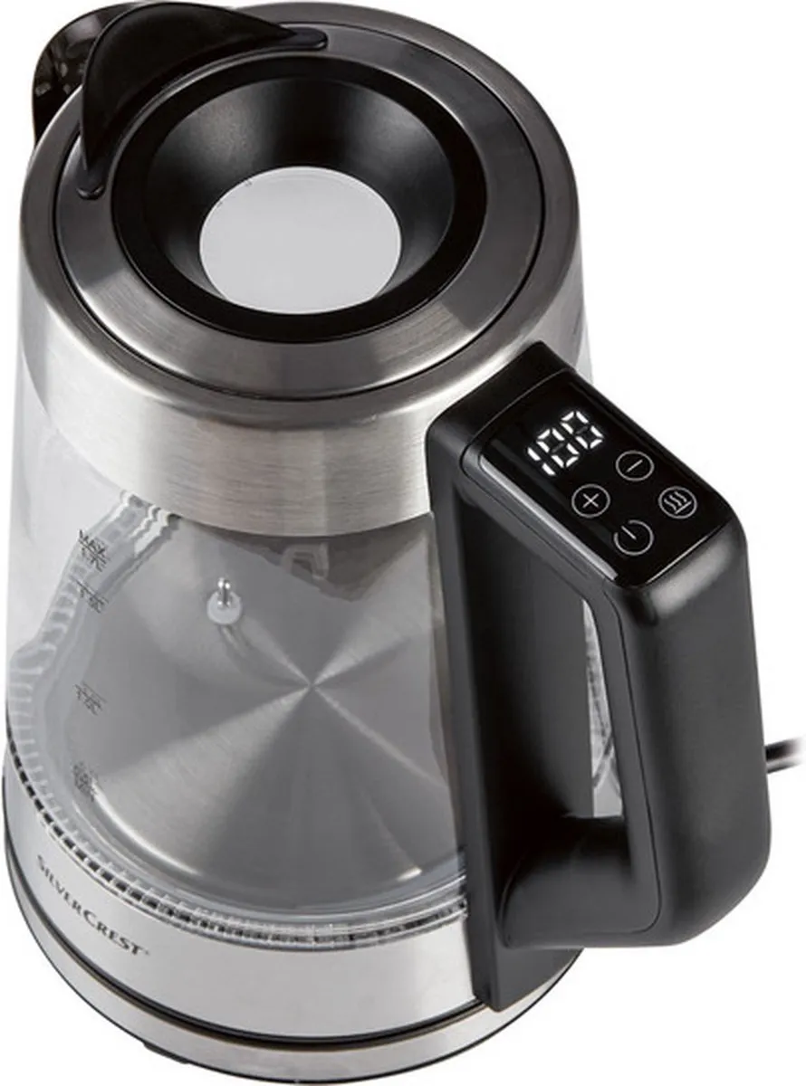 SILVERCREST Glazen Waterkoker 647960 - 1,7L 3000W - 10 Programma's - Zwart/Zilver