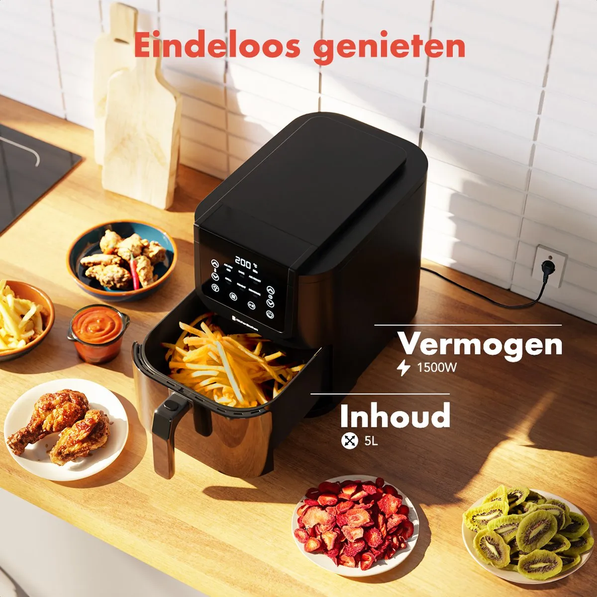 KitchenBrothers Airfryer XL 1500W 5L - Zwart