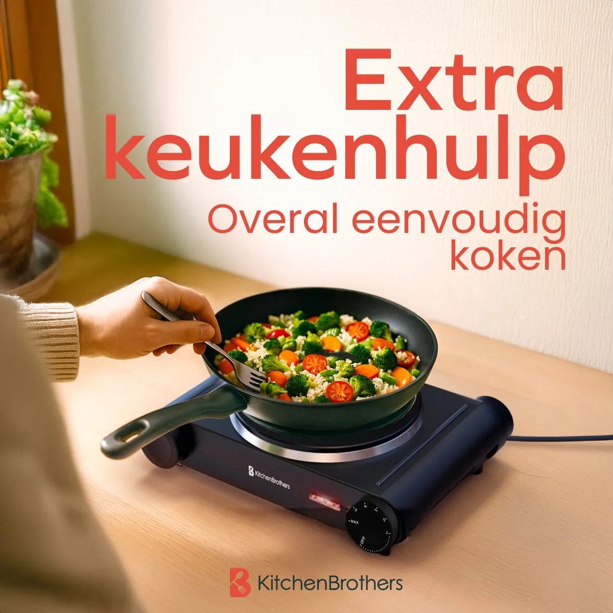 KitchenBrothers KB4169 Elektrische Kookplaat 1500W - Zwart