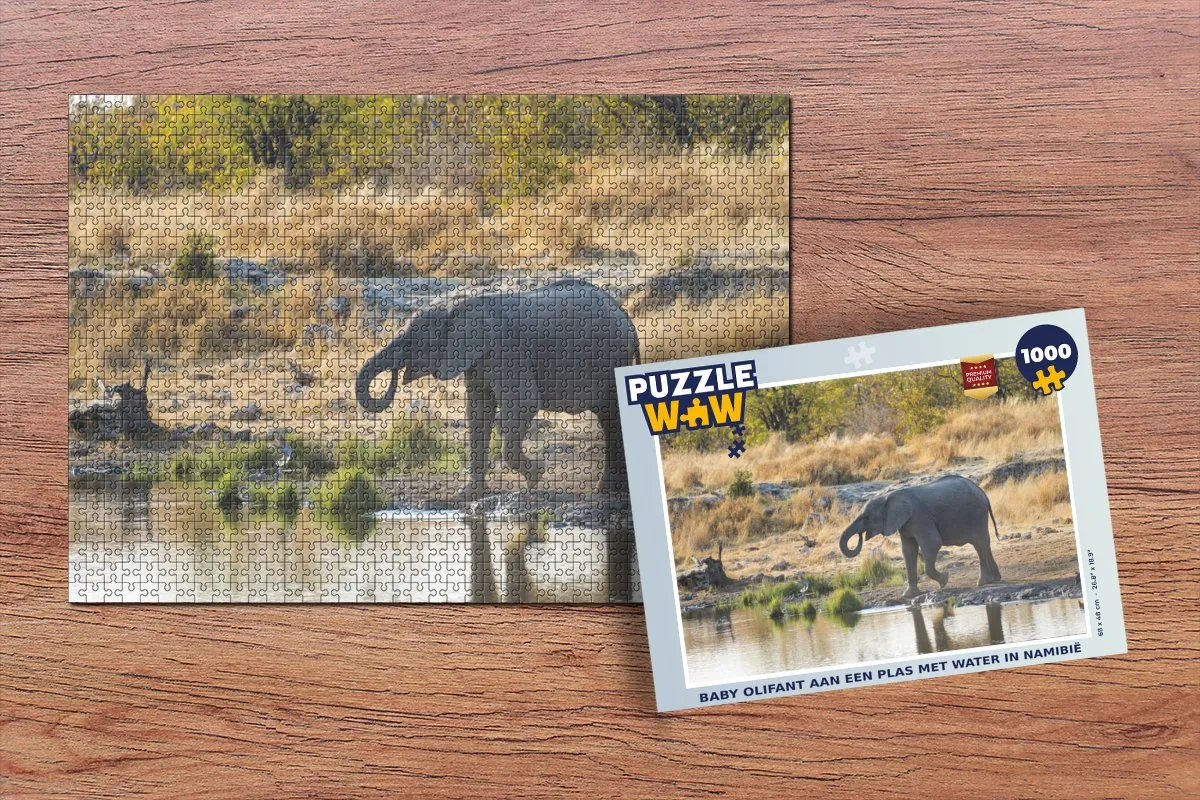 PuzzleWow Legpuzzel Baby Olifant Namibië 1000 Stuks - Multicolor