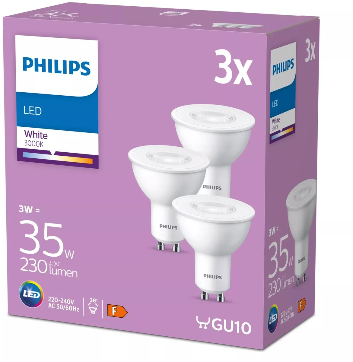 Philips LED Spot GU10 3W - 3000K - 3 Stuks