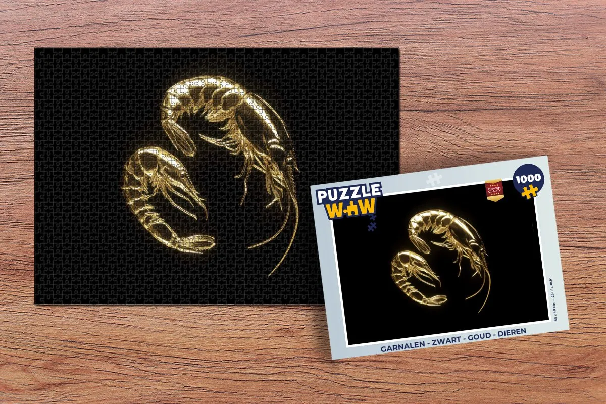PuzzleWow Garnalen Legpuzzel 1000 Stuks - Zwart/Goud