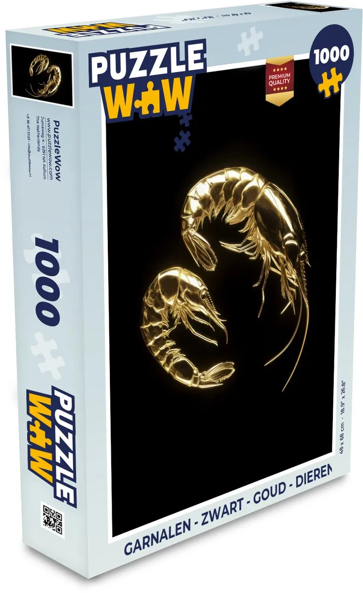 PuzzleWow Garnalen Legpuzzel 1000 Stuks - Zwart/Goud
