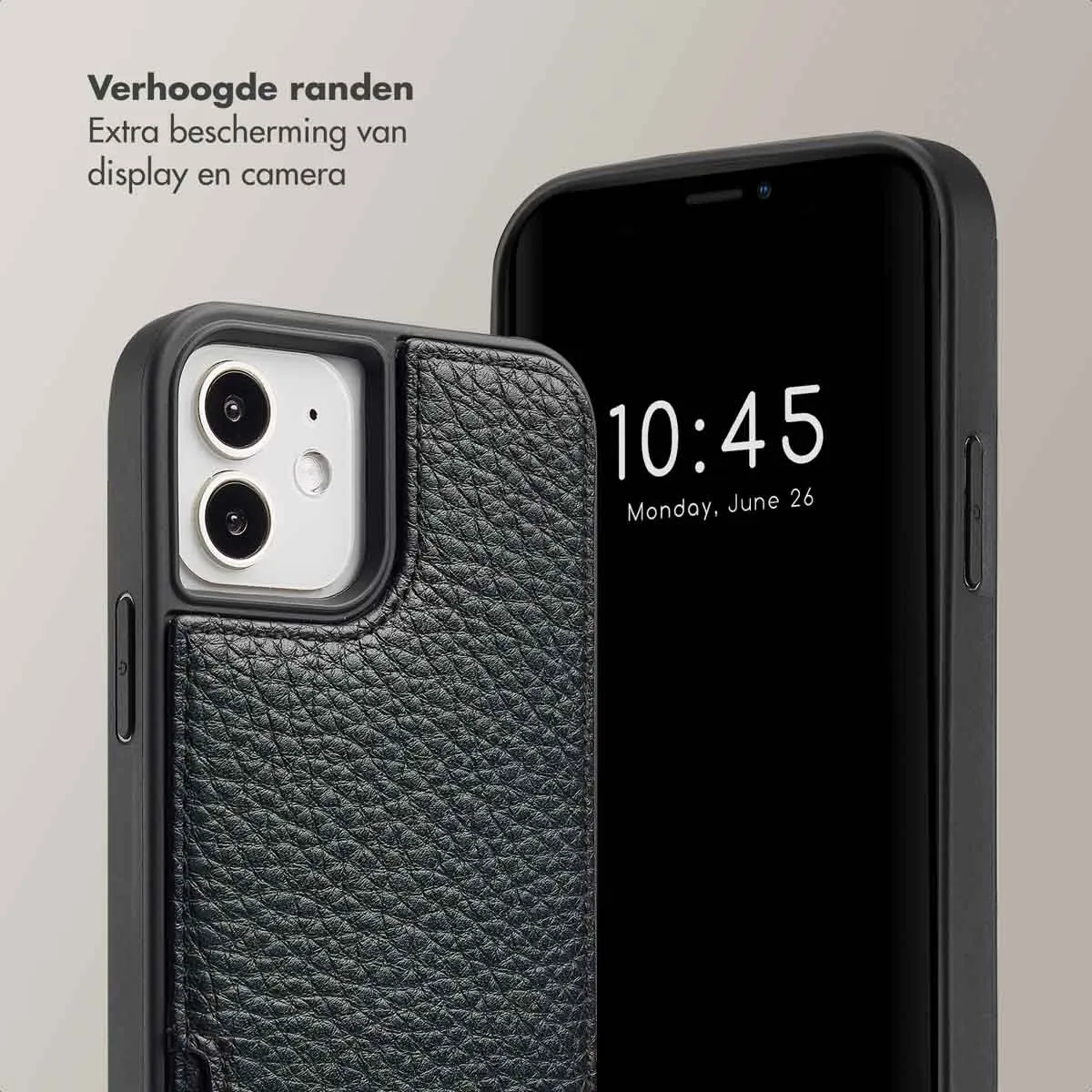 Selencia Hoesje iPhone 12 Pro/12 - Backcover met koord - 2 Pasjes - Zwart