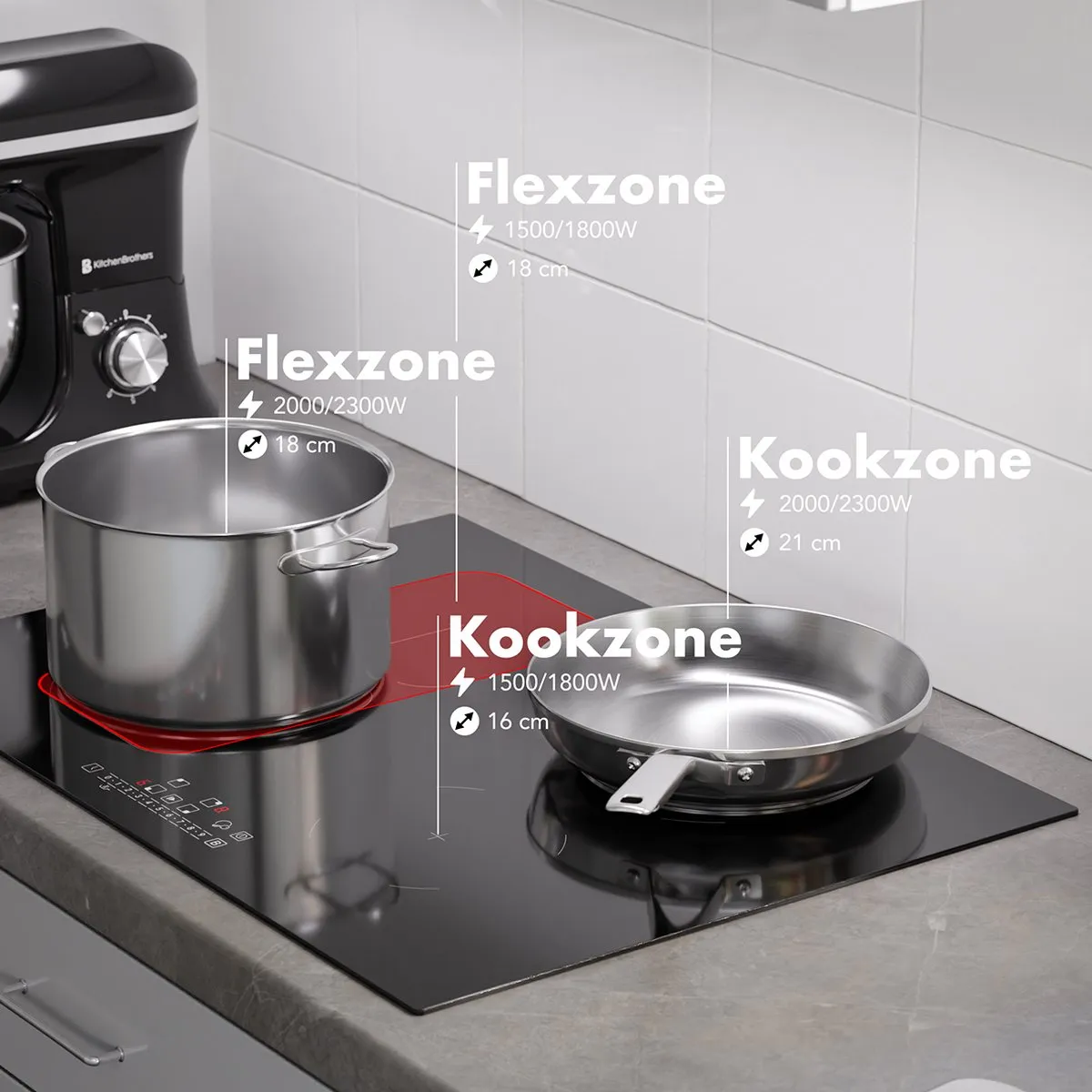 KitchenBrothers KB4055 Inbouw Inductieplaat 70cm - 4 Zones - Zwart
