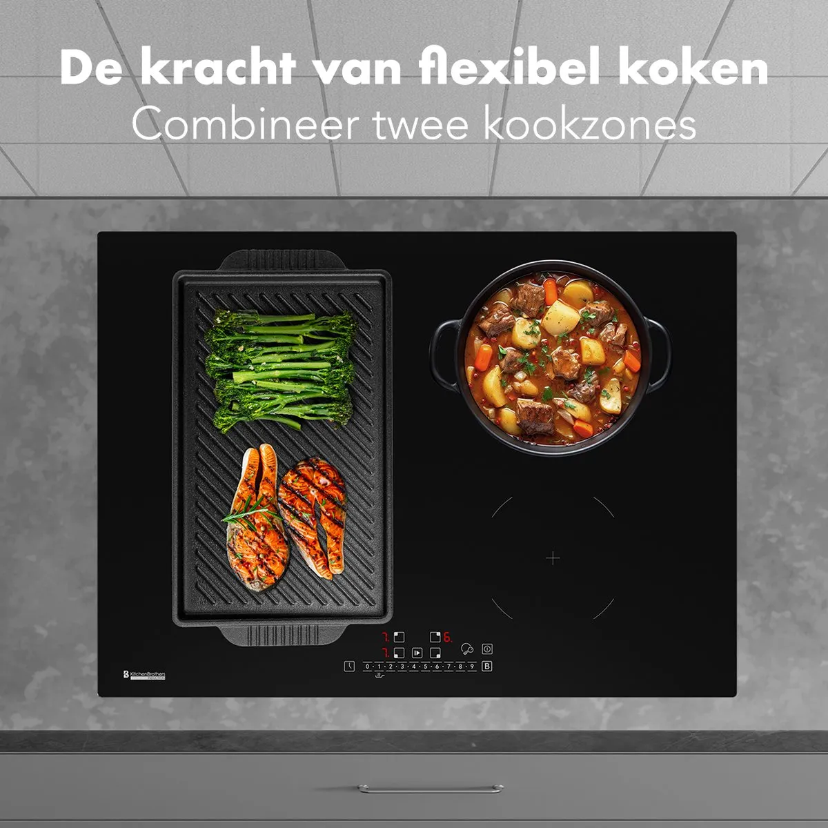 KitchenBrothers KB4055 Inbouw Inductieplaat 70cm - 4 Zones - Zwart