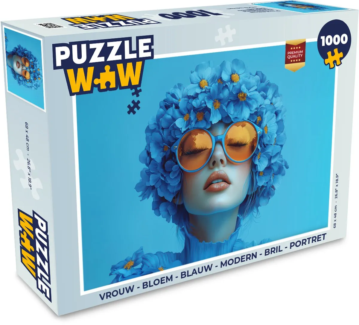 PuzzleWow Vrouw Bloem Legpuzzel 1000 Stuks - Blauw