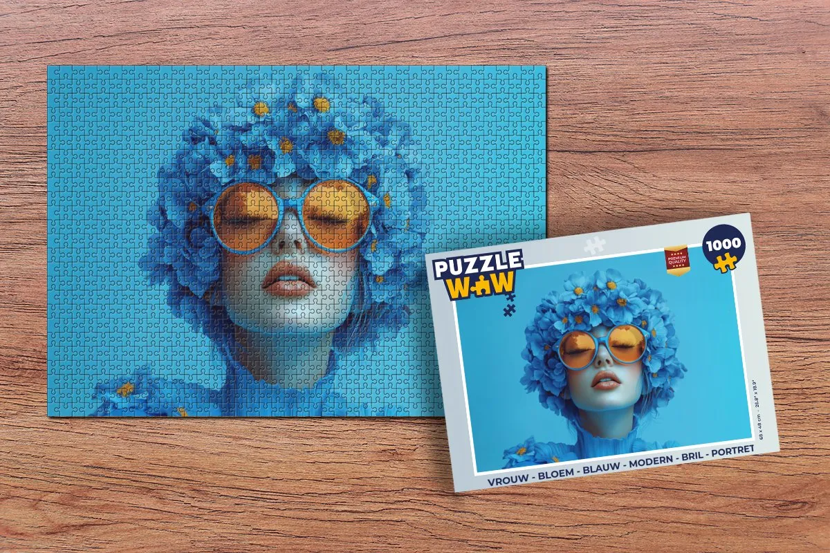 PuzzleWow Vrouw Bloem Legpuzzel 1000 Stuks - Blauw