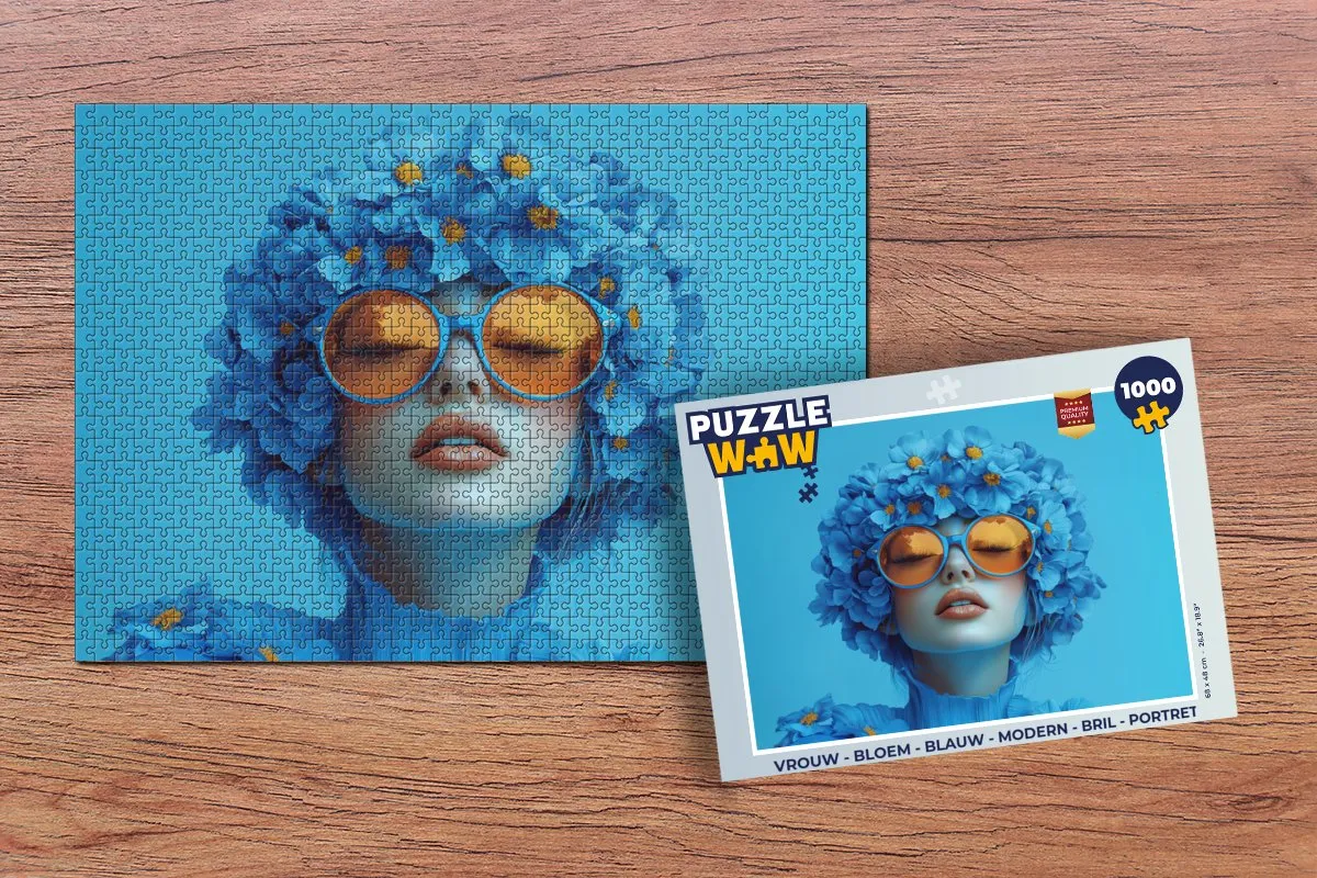 PuzzleWow Vrouw Bloem Legpuzzel 1000 Stuks - Blauw