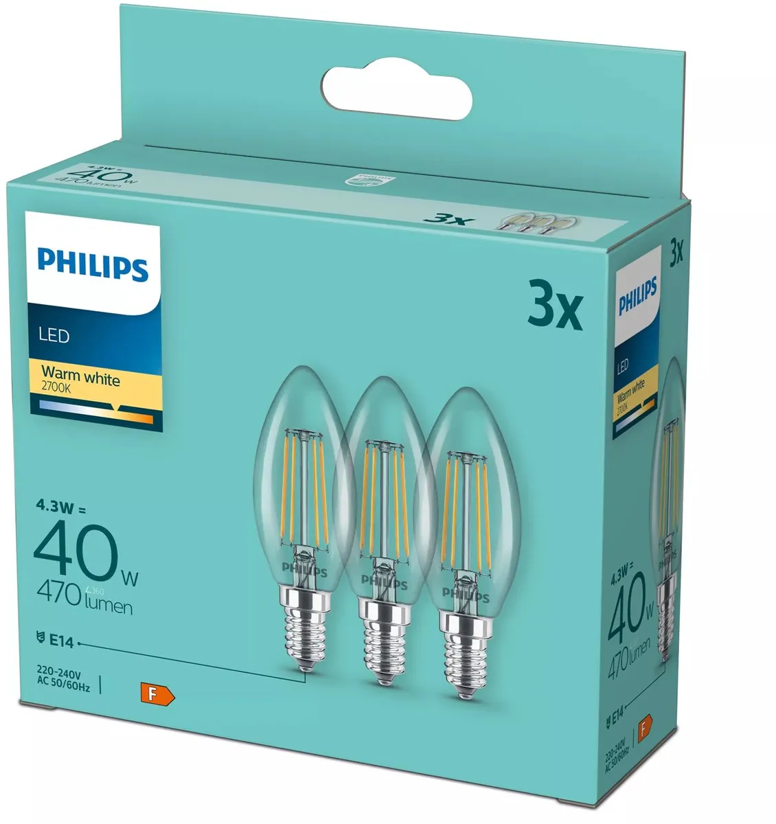 Philips LED Kaarslamp E14 4.3W 2700K