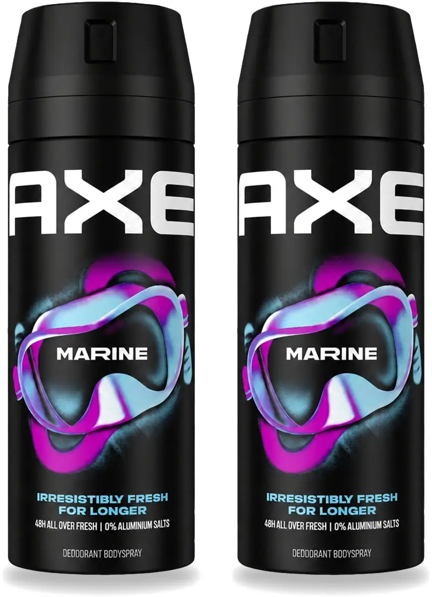 2 x Axe - Deodorant Bodyspray - 100% Fresh Fragrance - Marine - Sea Breeze & Sage - 150 ml - Bulkverpakking - 2 stuks