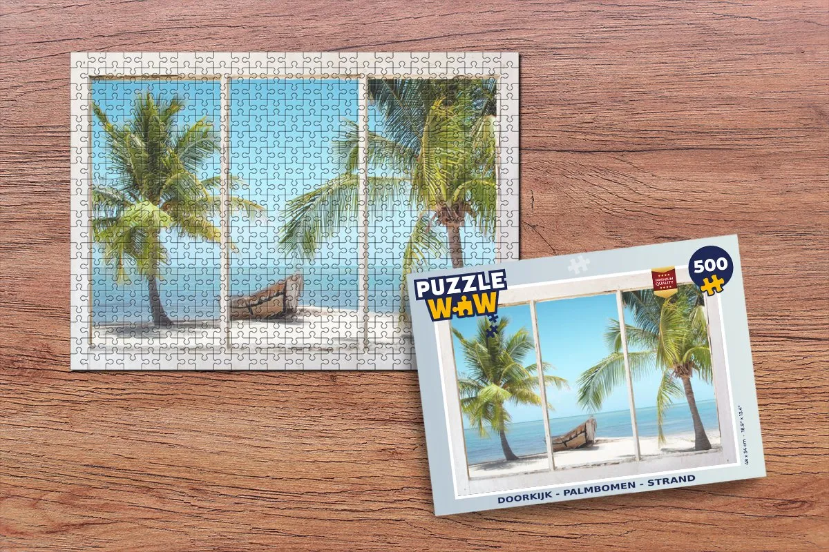 PuzzleWow Doorkijk Palmbomen Strand Legpuzzel 500 Stuks - Multicolor