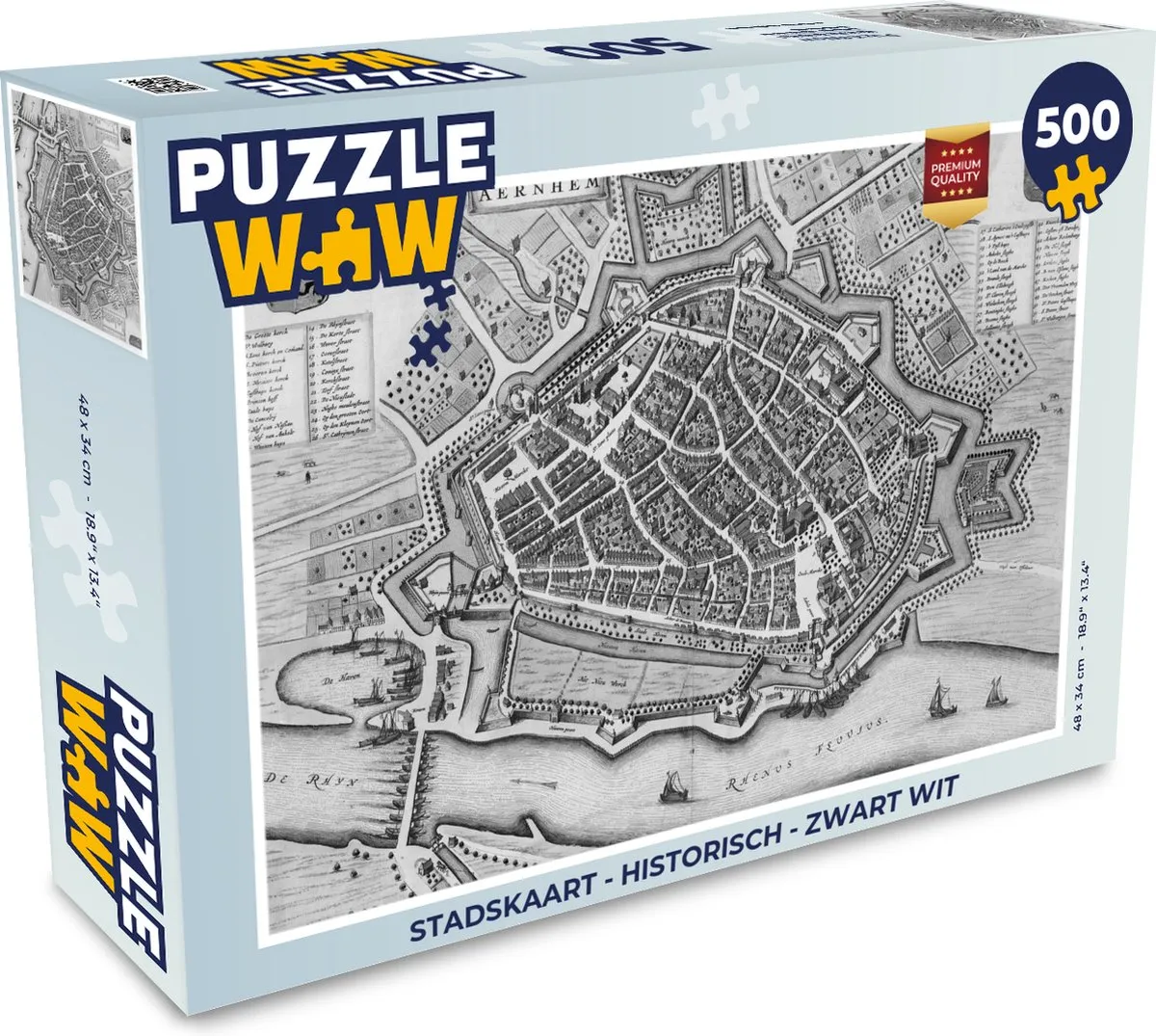 PuzzleWow Stadskaart Historisch Legpuzzel 500 Stuks - Multicolor