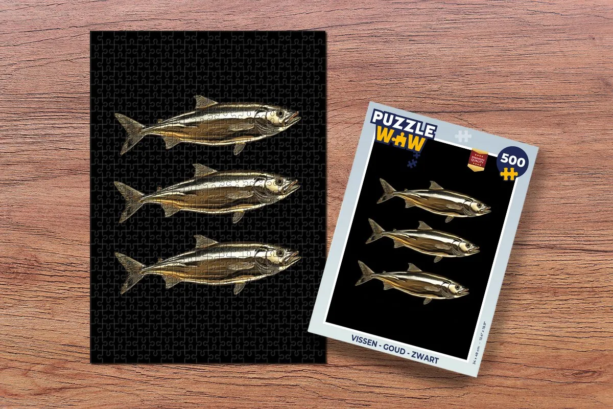 PuzzleWow Vissen Puzzel 500 Stuks - Goud/Zwart