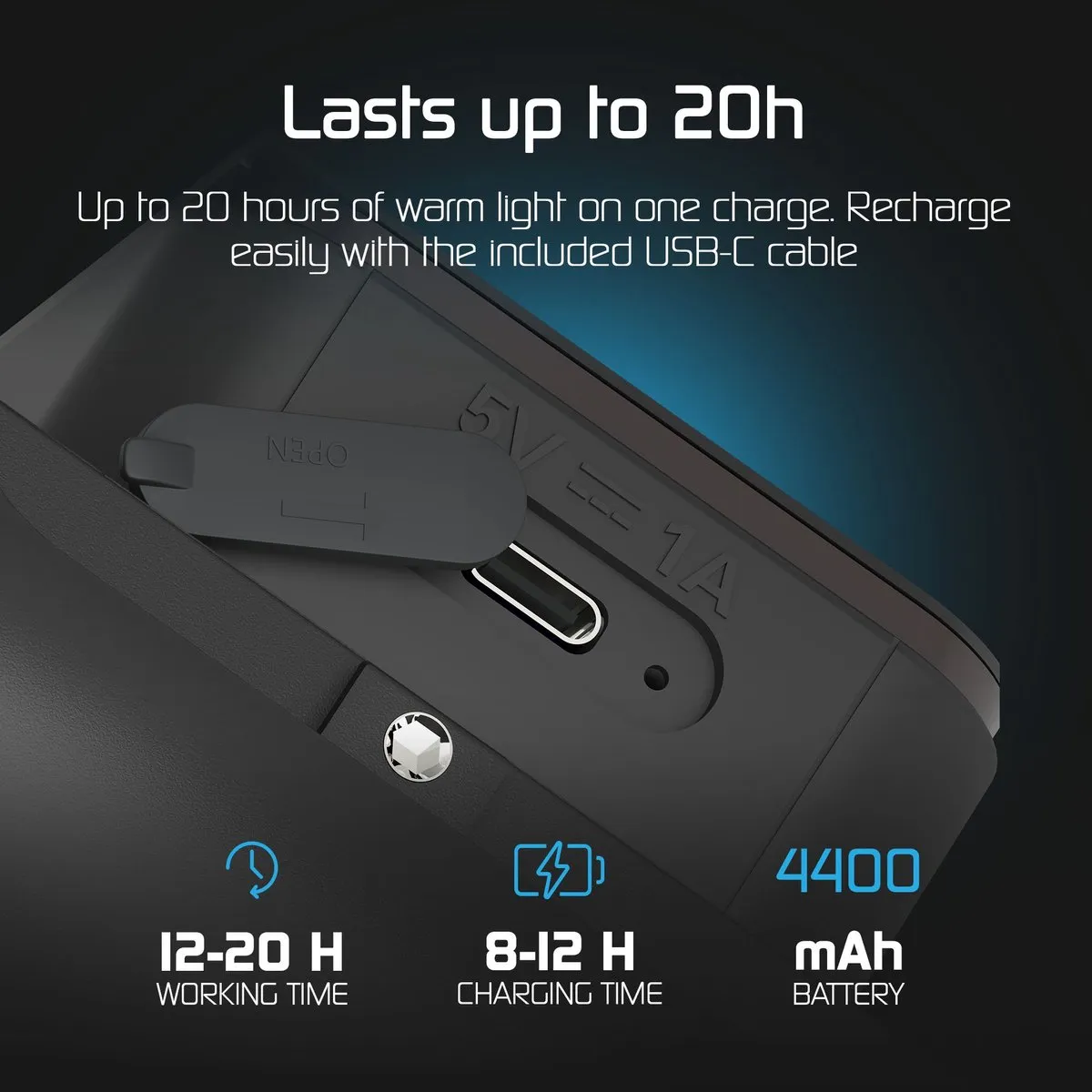 LEDVION Oplaadbare Wandlamp 2x USB - Zwart - 4400mAh - 2700K