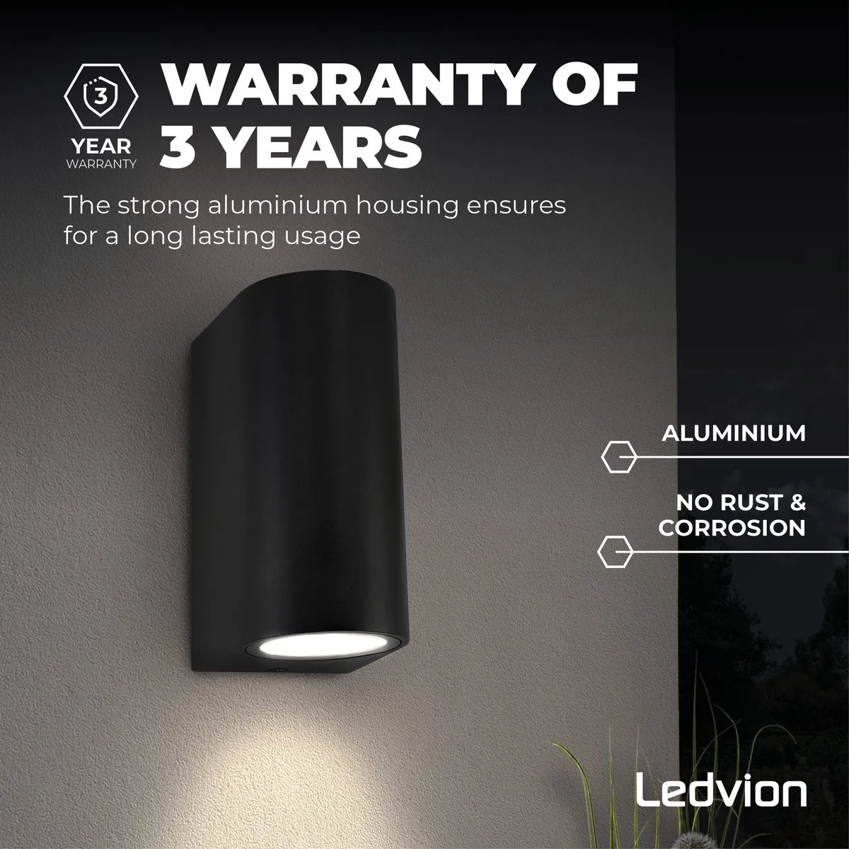 LEDVION Douglas Wandlamp GU10 - 2x 0.5W - IP54 - Zwart