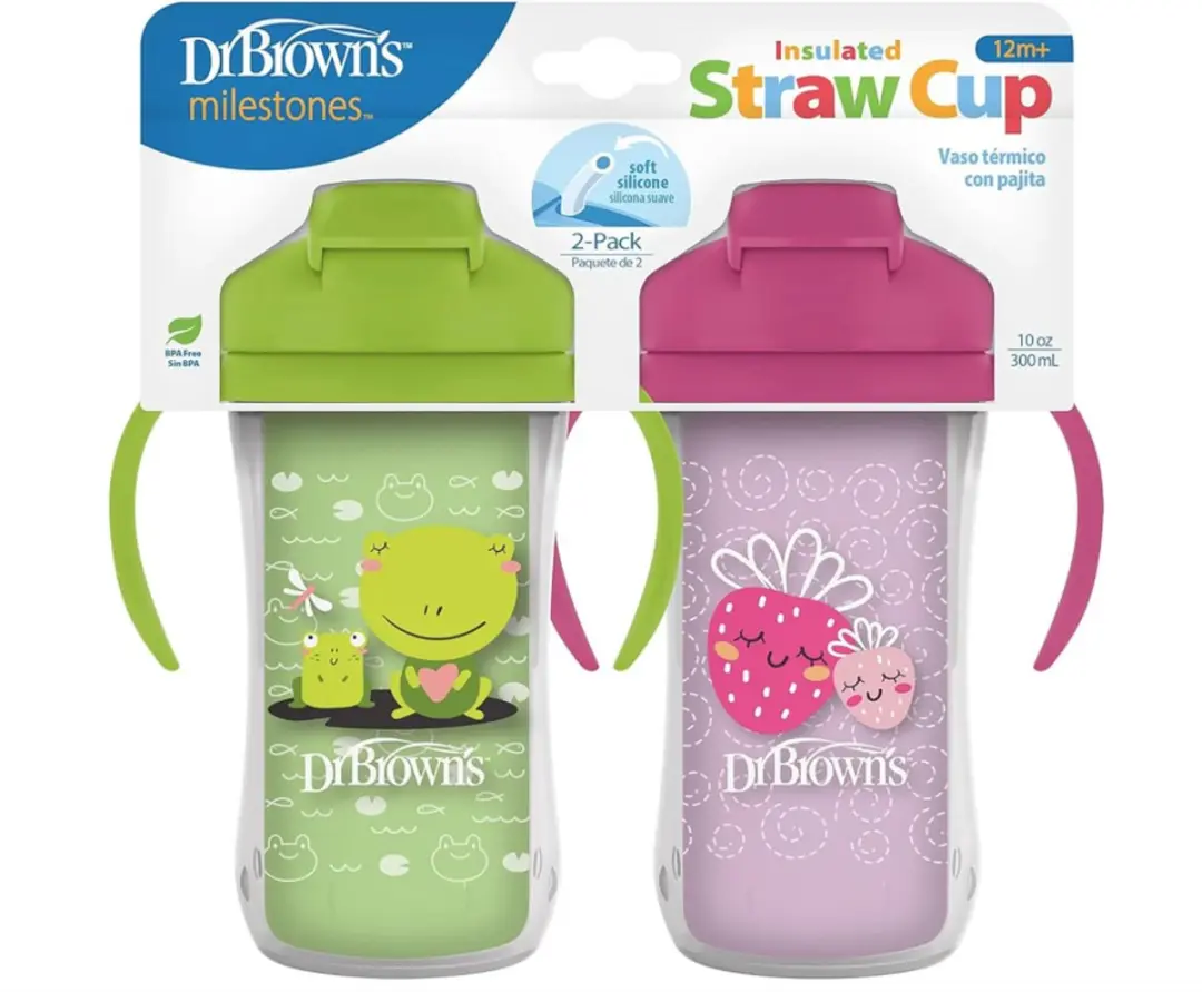 Dr. Brown's Milestones Geïsoleerde Rietjesbeker 300 ml (Roze/Groen)