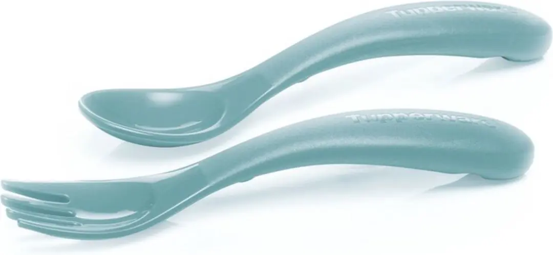 Tupperware babybestek (vork en lepel) — lichtblauw