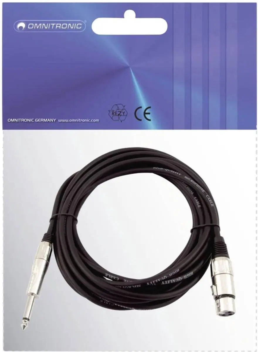 Omnitronic 30225170 XLR naar Jack 6,3mm Adapterkabel - 5m - Zwart