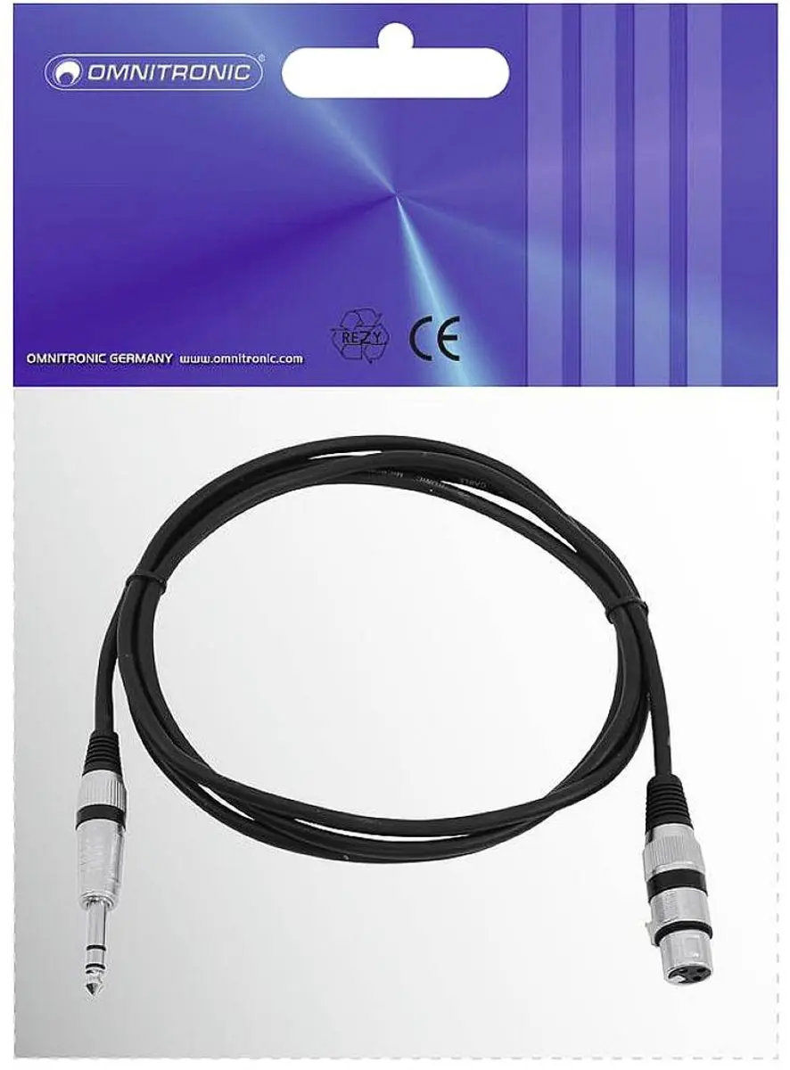 Omnitronic 30225182 XLR naar Jack Adapterkabel 2m - Zwart