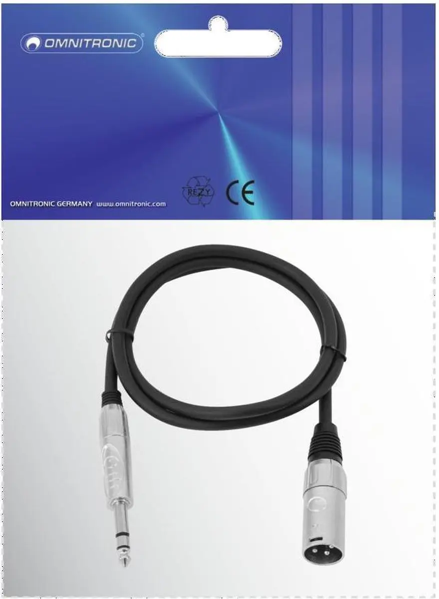Omnitronic 30225196 XLR naar Jack Adapterkabel 2m - Zwart