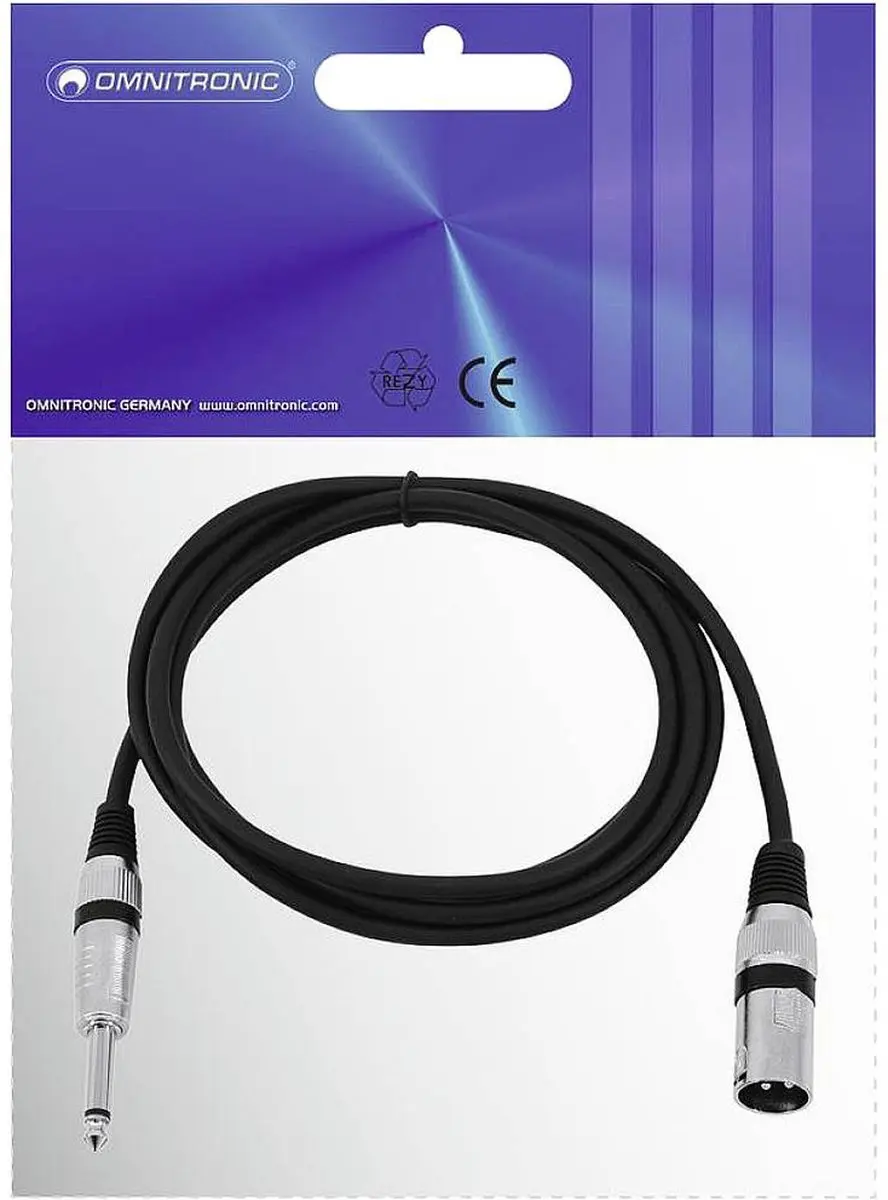 Omnitronic 3022519B XLR naar Jack Adapterkabel 2m - Zwart