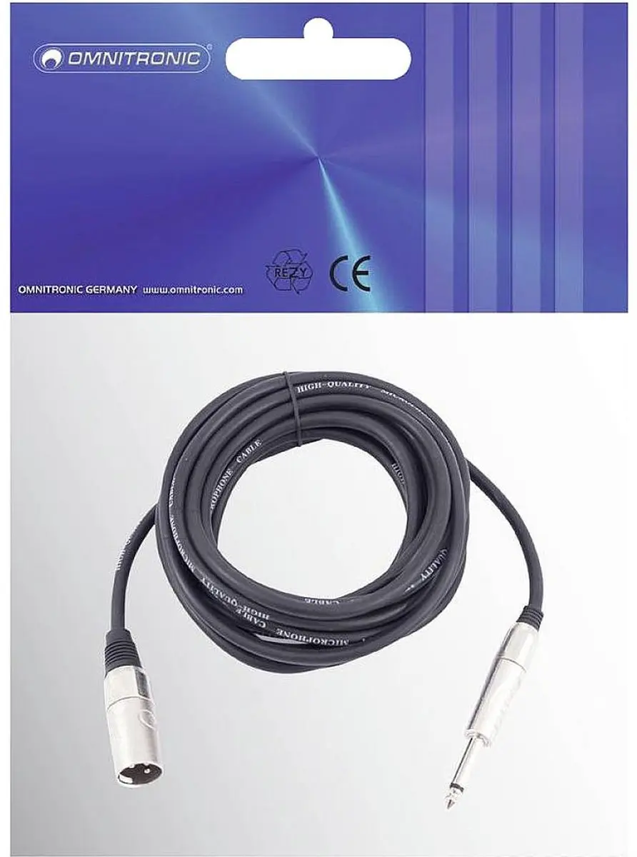 Omnitronic 3022519D XLR naar Jack 6,3mm Kabel - 10m - Zwart