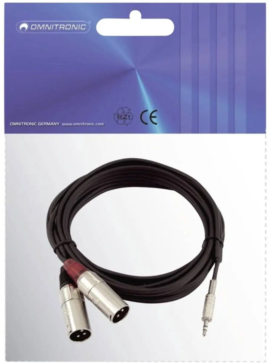 Omnitronic Jack Kabel 3,5mm naar 2x XLR - 3m - Zwart