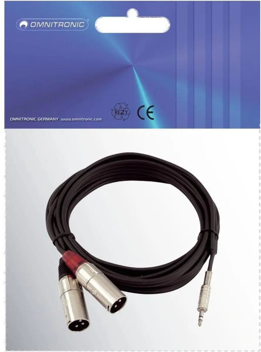 Omnitronic Jack Kabel 3,5mm naar 2x XLR - 3m - Zwart
