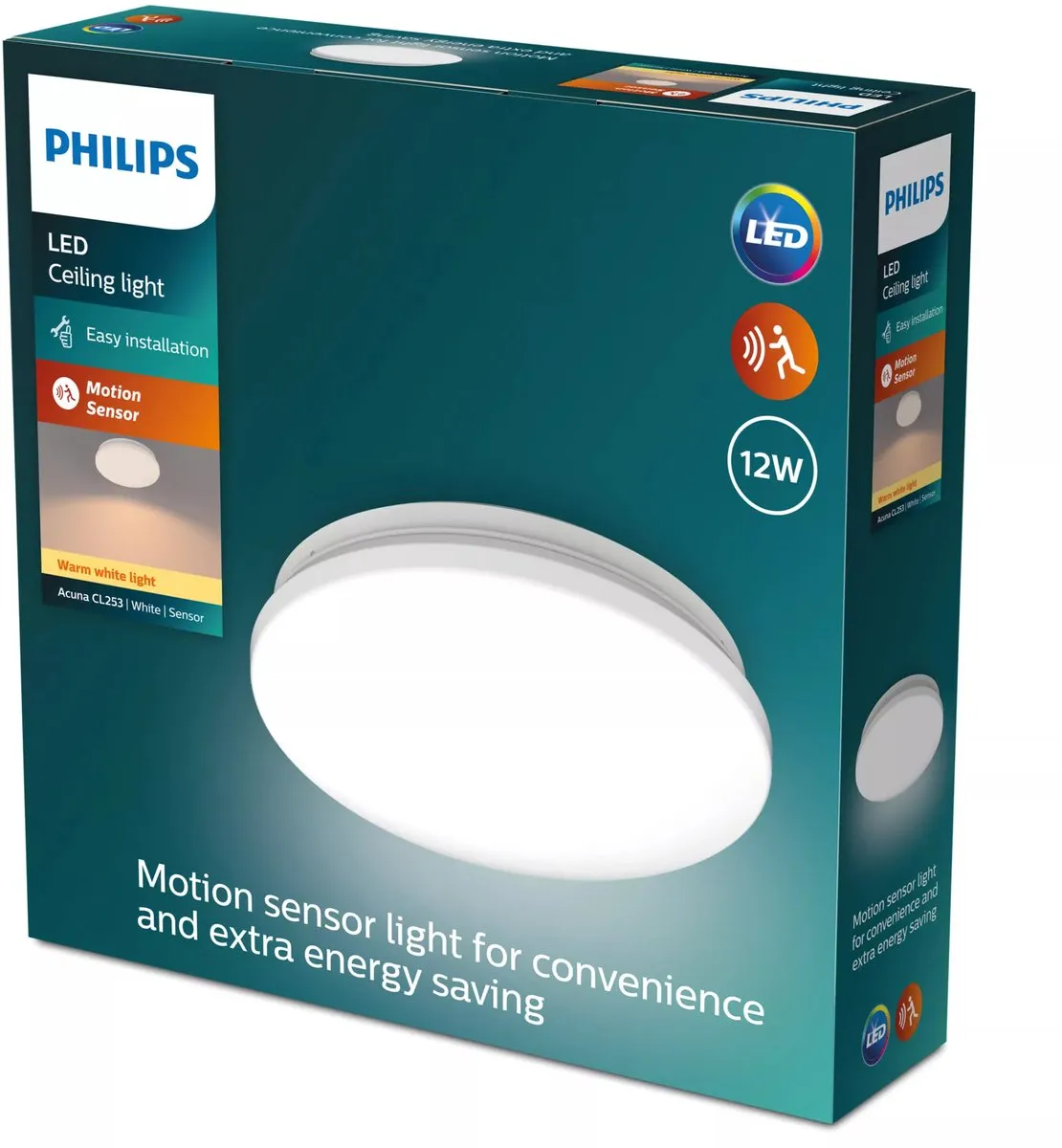 Philips Acuna Plafondlamp 24,5cm - 12W Warmwit - Met bewegingssensor
