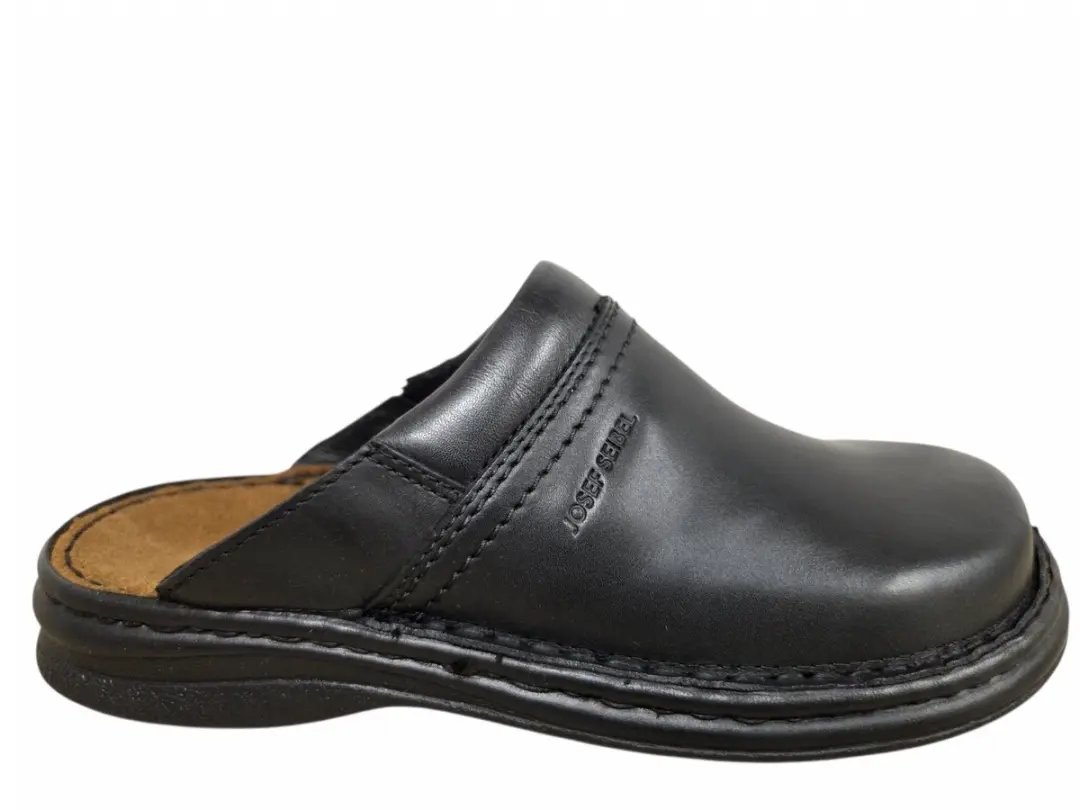 Josef Seibel Max Black Pantoffel Open Muilen Zwart Leer Heren